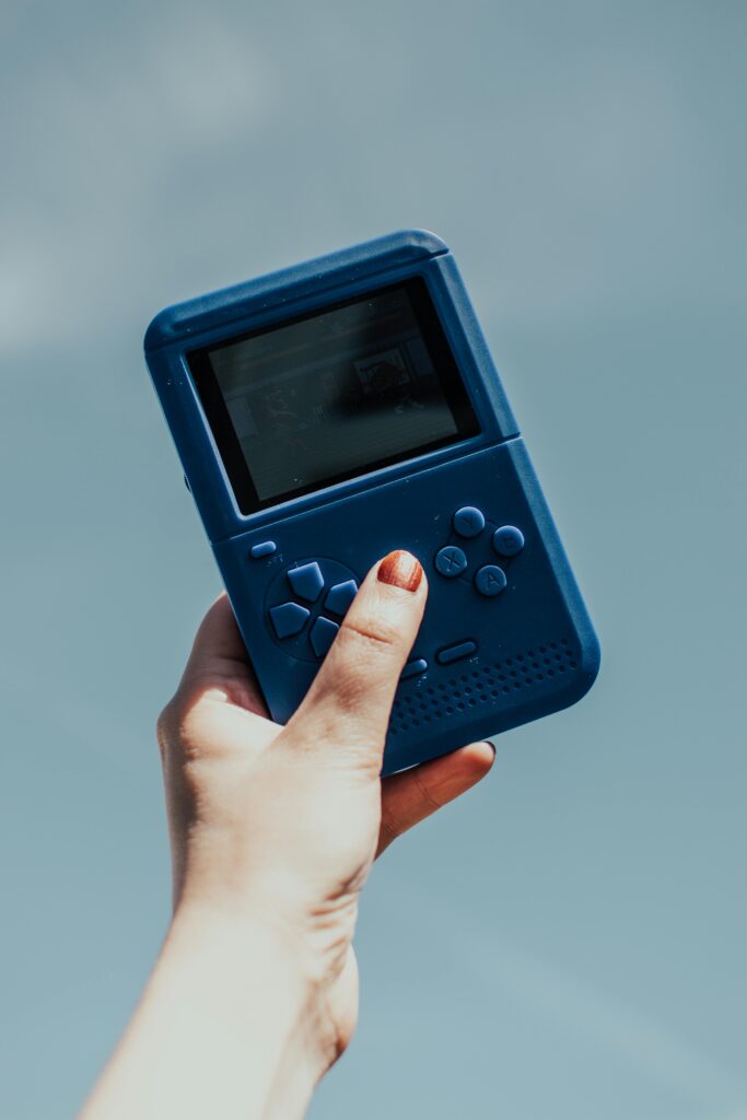 handheld blue gameboy console