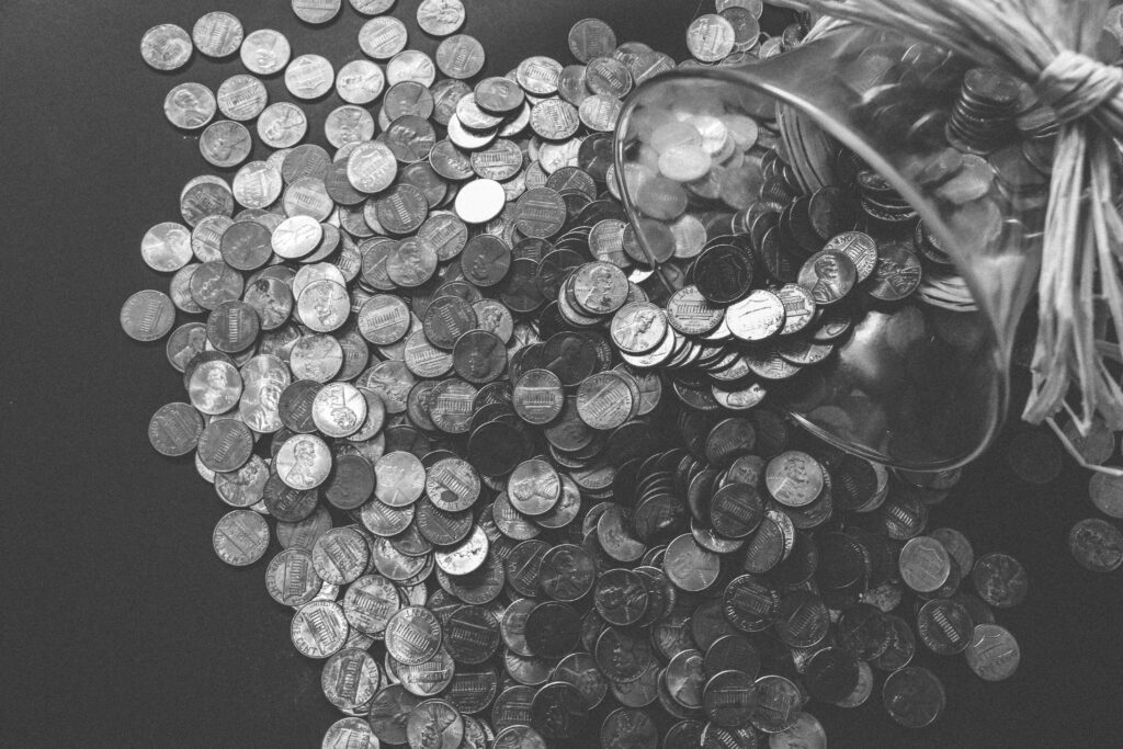 Various silver coins scattered together